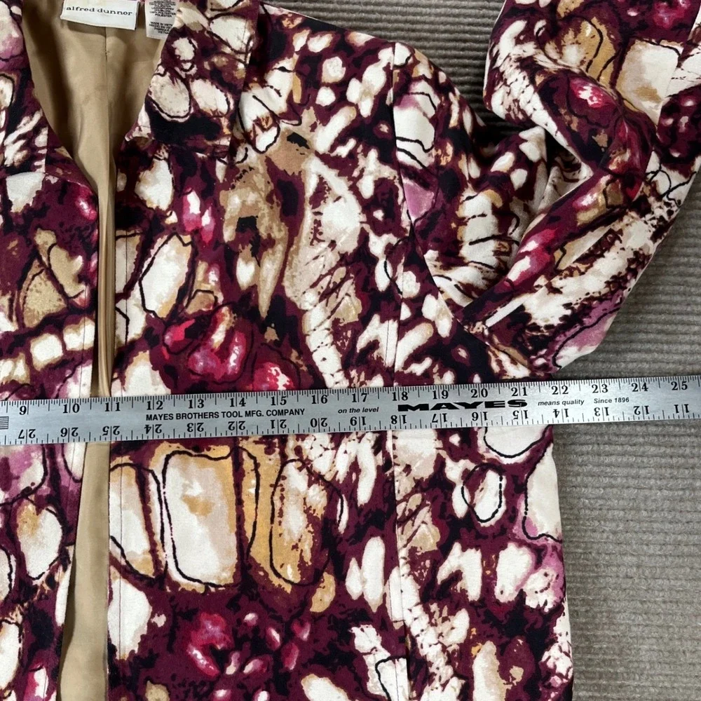 Alfred Dunner‎ Womens Size 12 Abstract Watercolor Open Front 3/4 Sleeve Jacket